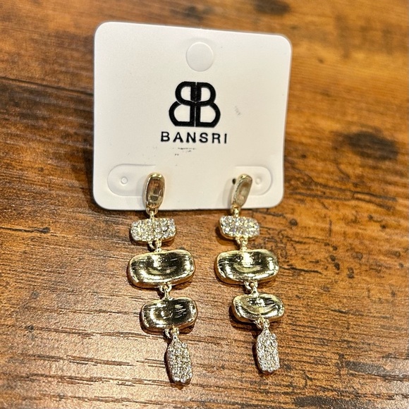 bansri Jewelry - NWT Bansri Gold Clear Crystal Accent Dangle Tiered Statement Earrings
